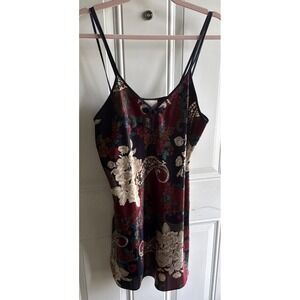 VTG California Dynasty Floral Asian Theme Ribbon Trim Nightgown Leg Slit  L